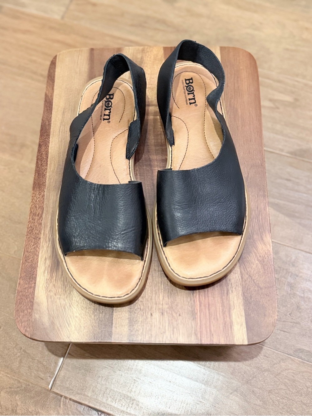 Born Black Leather Open-Toe Slingback Sandals